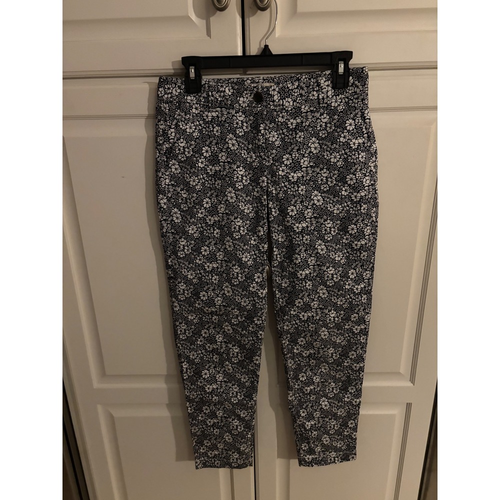Talbots Petite Ankle Pants Womens 4P Navy Blue White Floral Cotton Stretch Slim